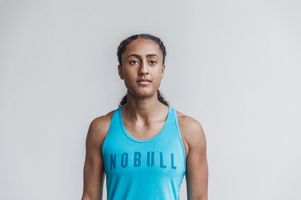 Nobull Racerback Neon Women\'s Tank Tops Blue | Australia (VI1734)